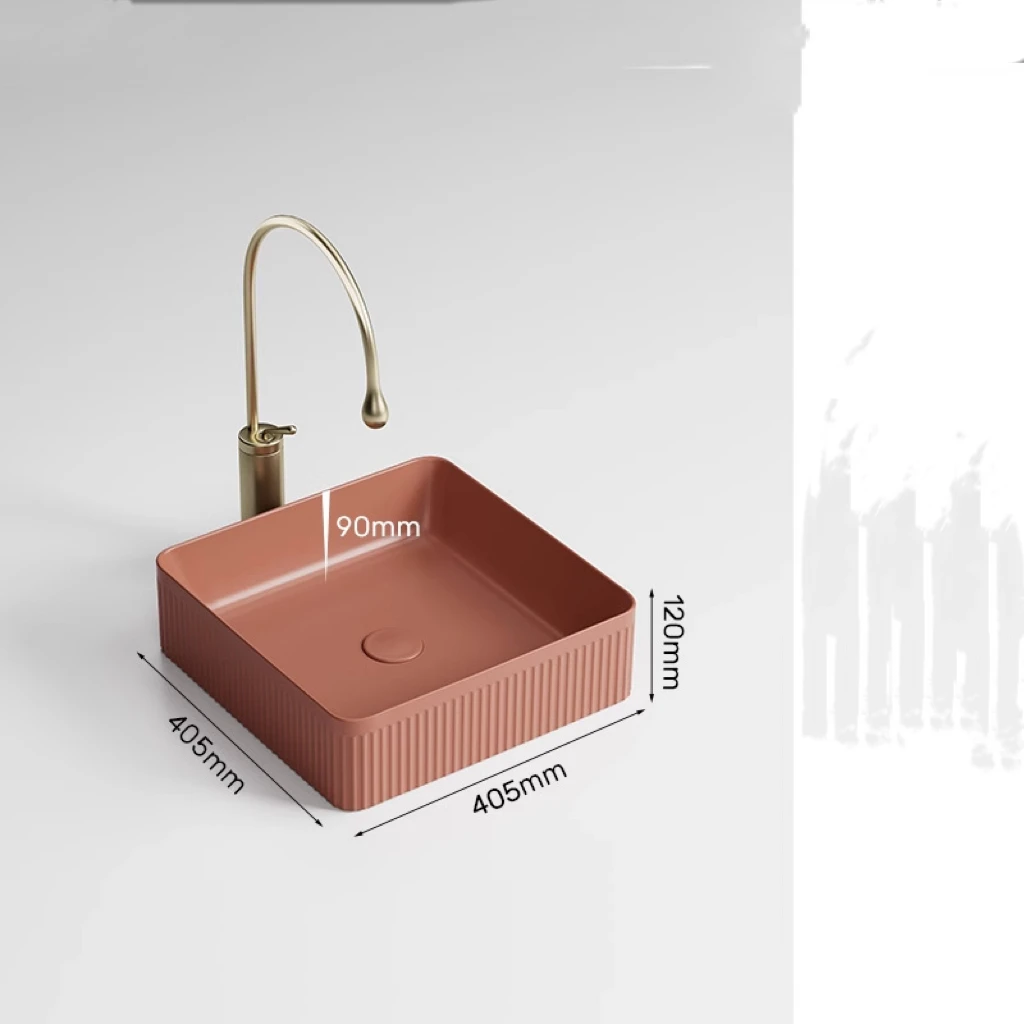 Brick Red Ceramic Square Bathroom Vessel Sink