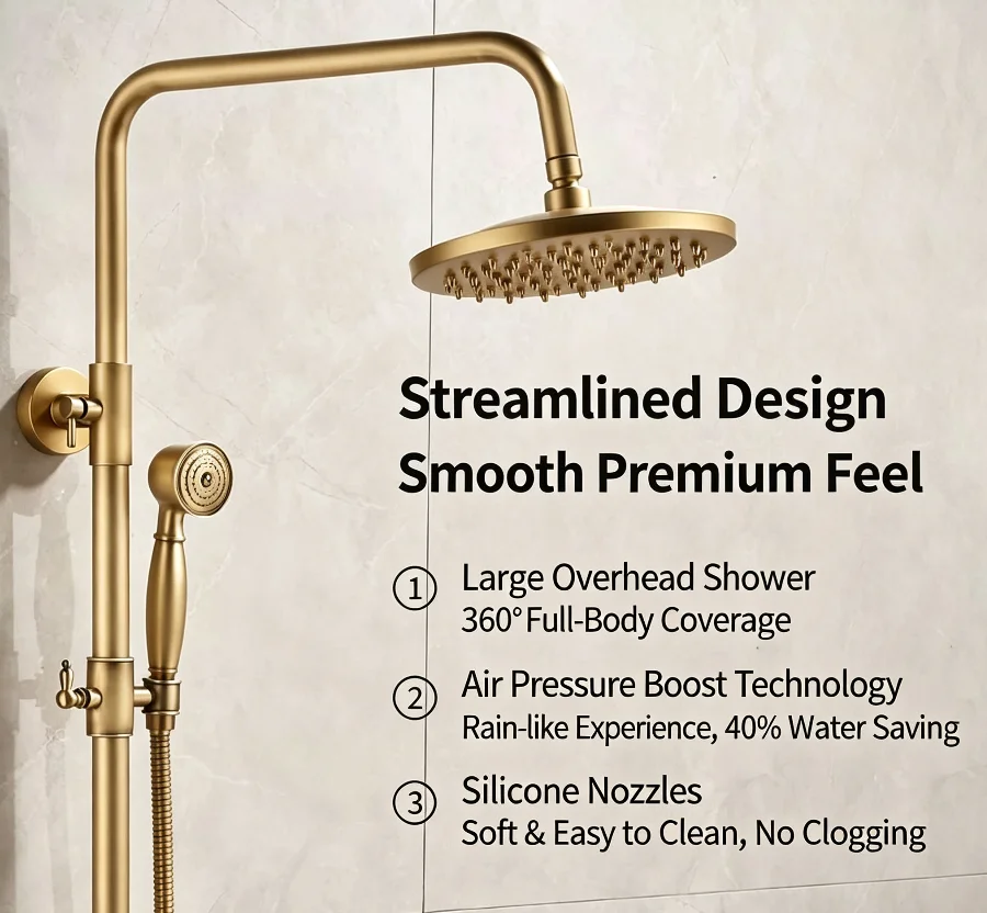 Antique Copper Wall-Mounted Shower System Brushed