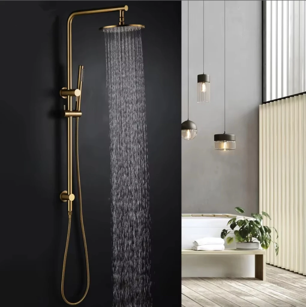 Brushed Gold Wall-Mounted Shower System