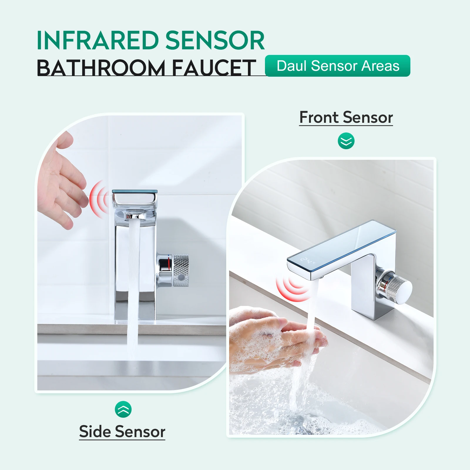 Chrome Zinc Alloy Deck-Mounted Touchless Bathroom Sink Faucet