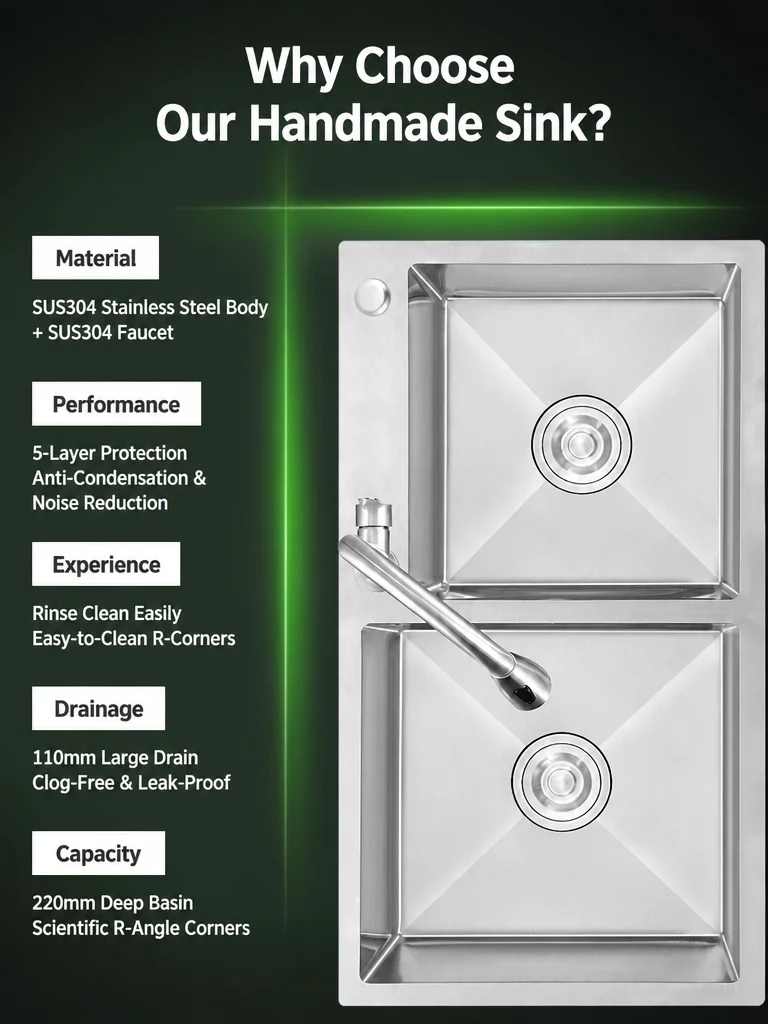Stainless Steel Undermount Double-Bowl Kitchen Sink Modern