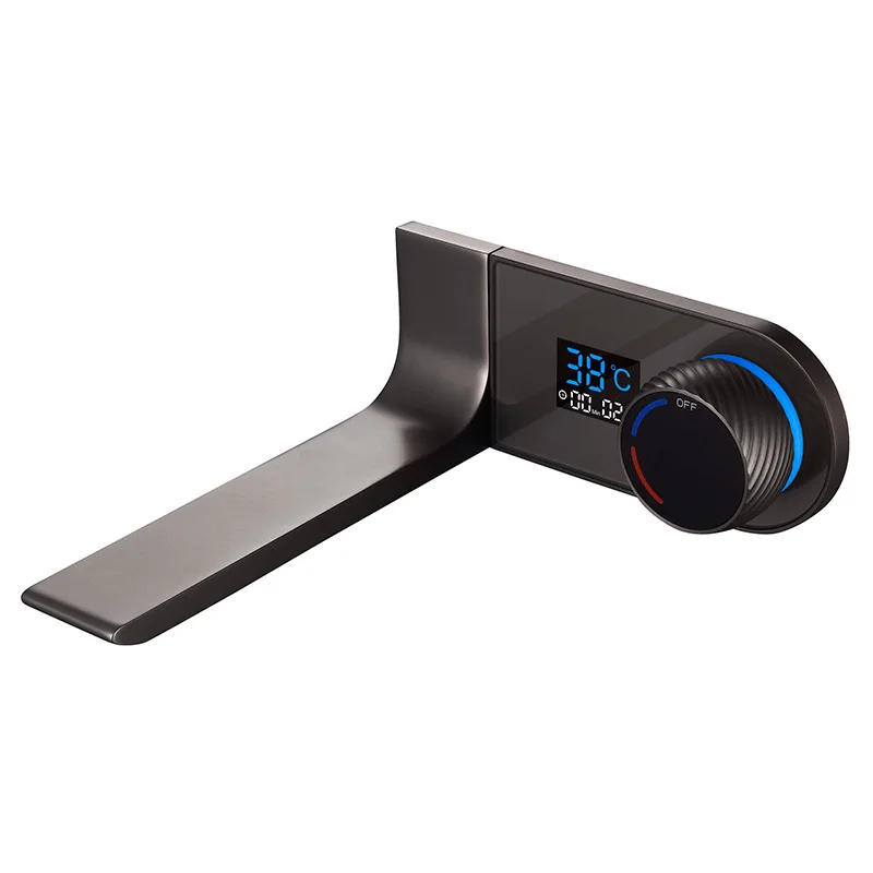 Modern Brass Single-Handle Wall-Mounted Bathroom Sink Faucet Digital