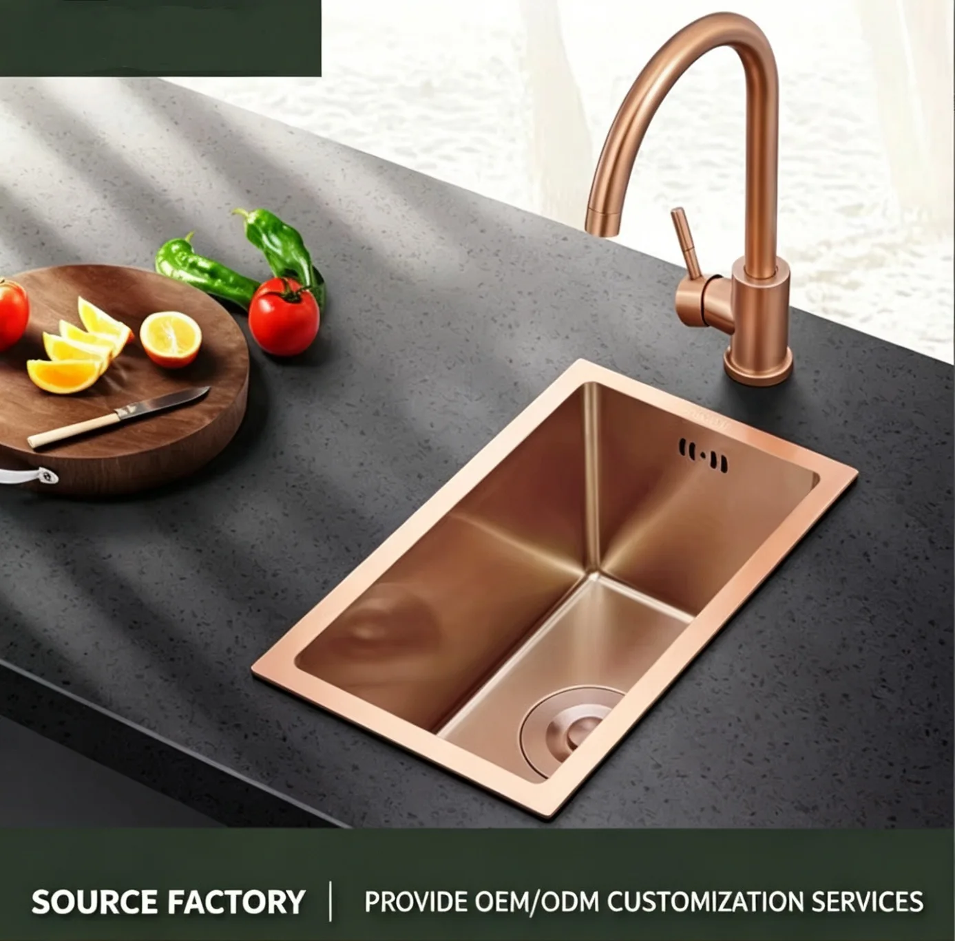 Rose Gold Stainless Steel Rectangular Single-Bowl Kitchen Sink
