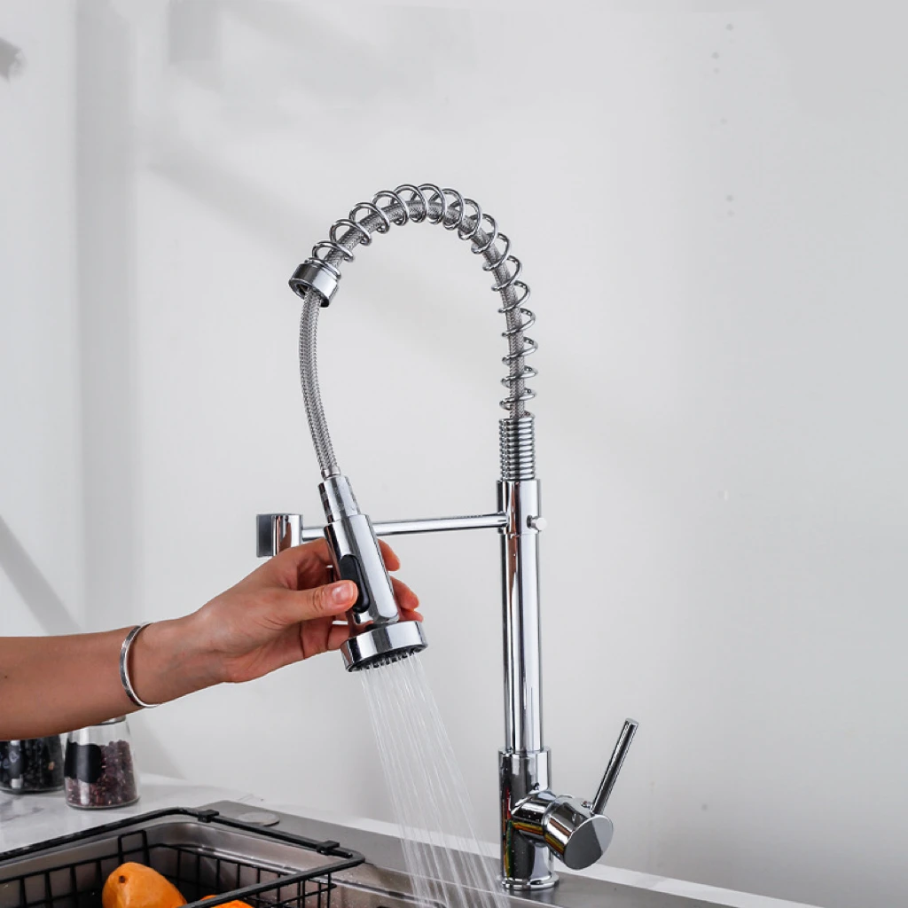 Modern Stainless Steel Deck-Mounted Pull-Down Kitchen Faucet