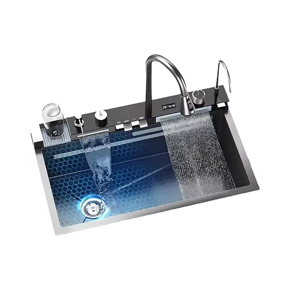 Modern Waterfall Kitchen Sink with Digital Control Multi-Functional