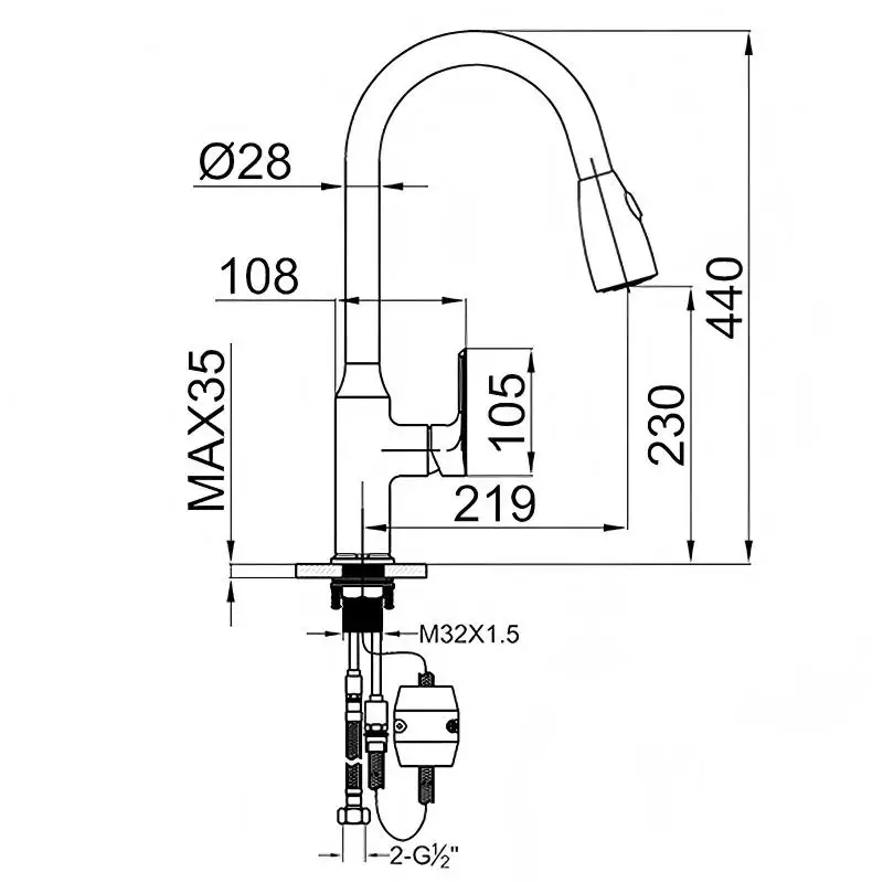 Matte Black Brass Deck-Mounted Pull-Down Kitchen Faucet