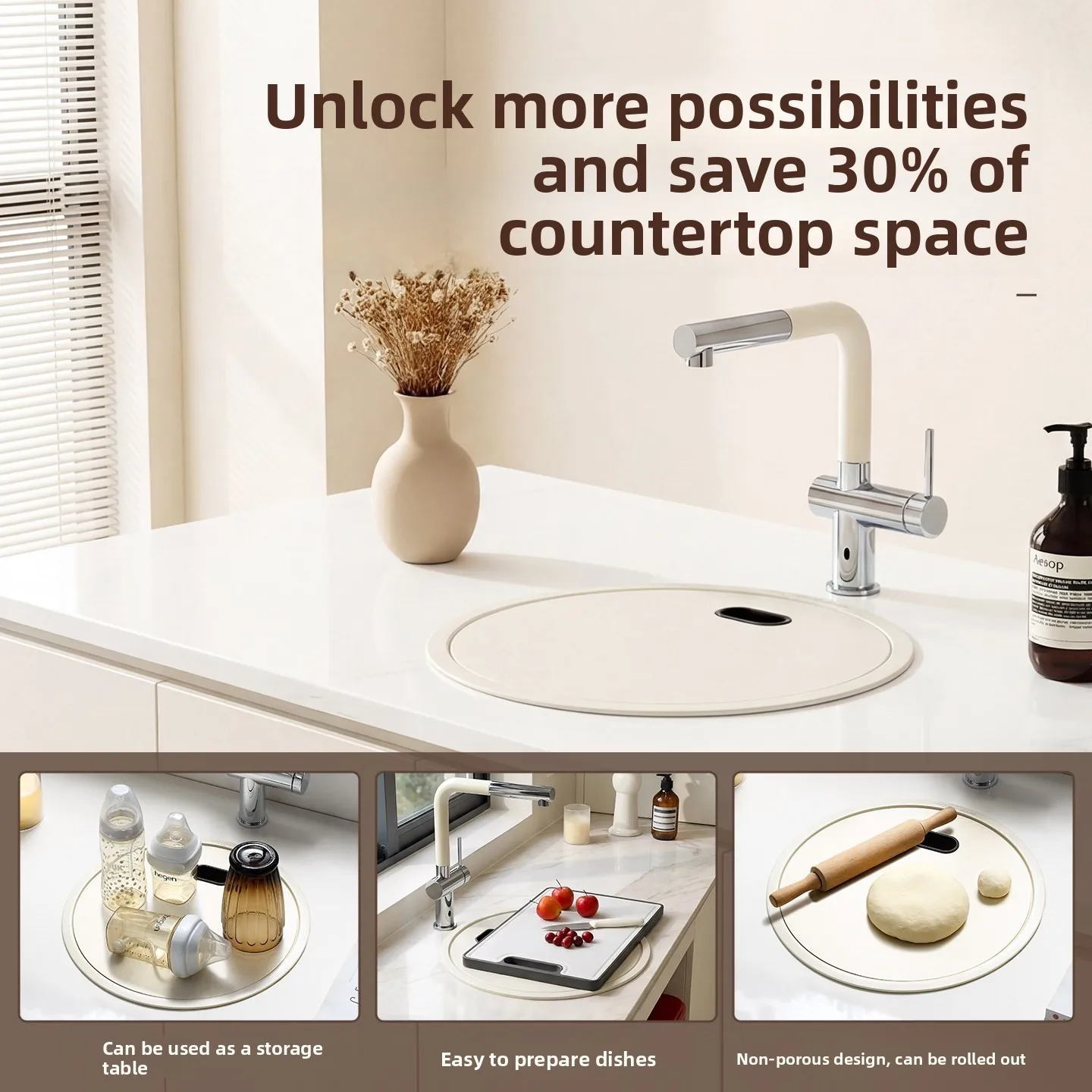 Round Hidden-Cover Bar Sink