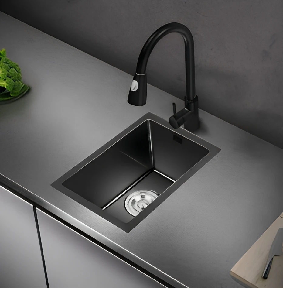 Matte Black Stainless Steel Square Single-Bowl Kitchen Sink