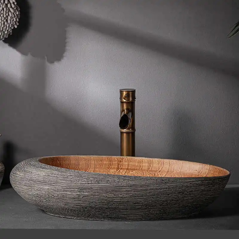 Antique Ceramic Oval Bathroom Vessel Sink