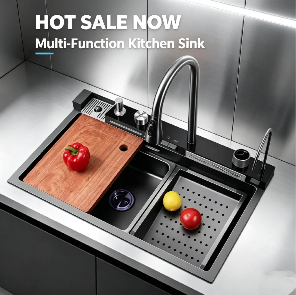 Modern Waterfall Kitchen Sink with Digital Control Multi-Functional