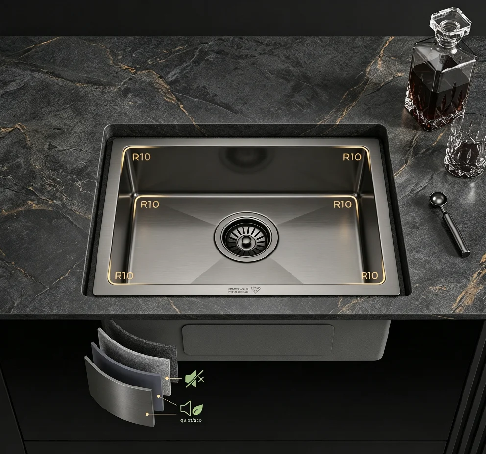 Matte Black Stainless Steel Square Single-Bowl Kitchen Sink