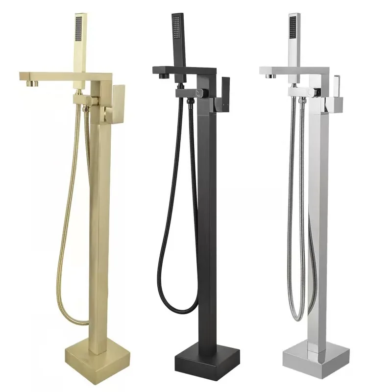 Modern Brass Single-Handle Freestanding Bathtub Faucet Polished