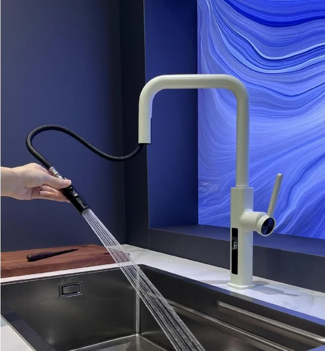 Modern Brass Deck-Mounted Pull-Down Kitchen Faucet