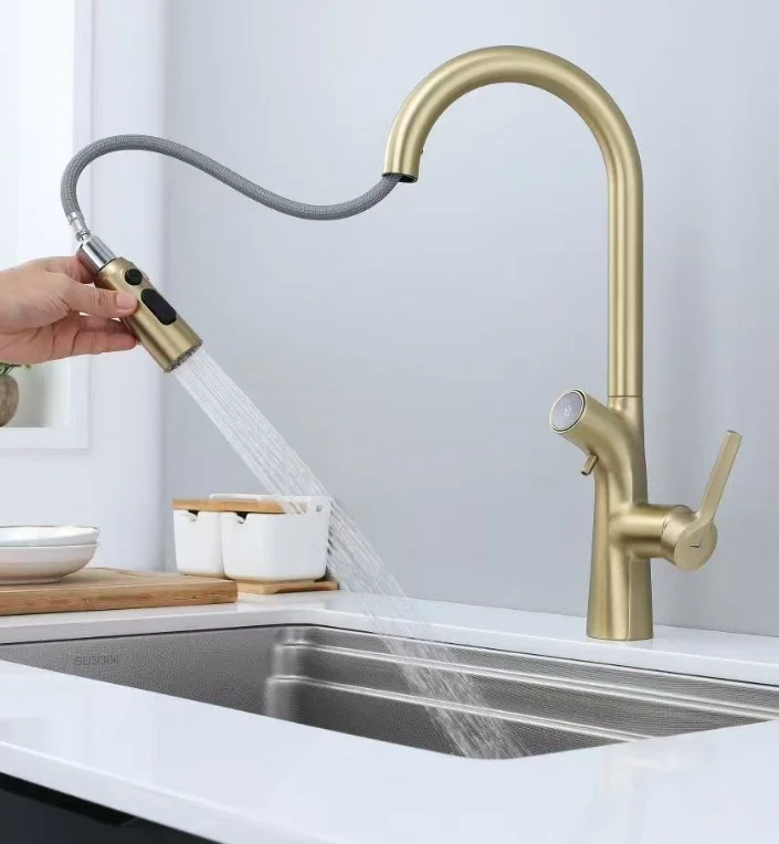 Zinc Alloy Deck-Mounted Pull-Out Kitchen Faucet