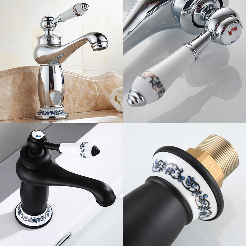 Antique Brass Deck-Mounted Single-Hole Bathroom Sink Faucet Classic