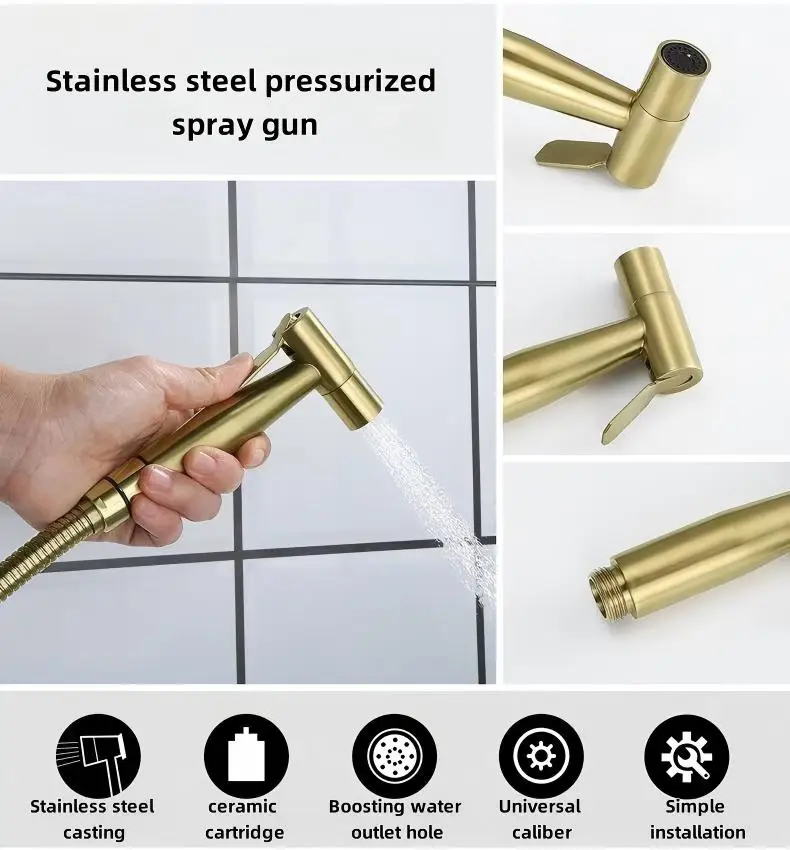 Modern Stainless Steel Wall-Mounted Handheld Bidet Sprayer Round