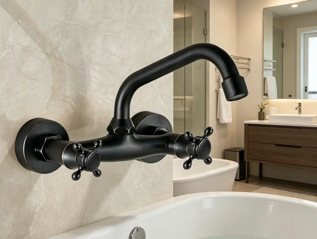 Brass Wall-Mounted Bathroom Sink Faucet
