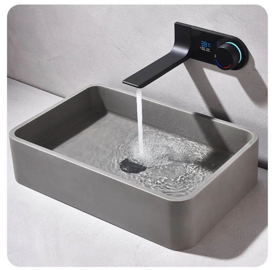 Modern Brass Single-Handle Wall-Mounted Bathroom Sink Faucet Digital