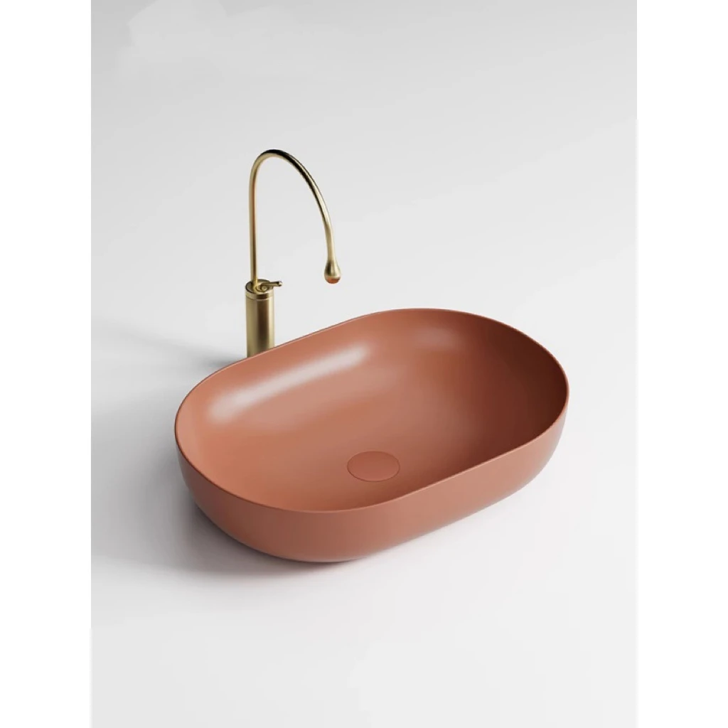 Brick Red Ceramic Square Bathroom Vessel Sink