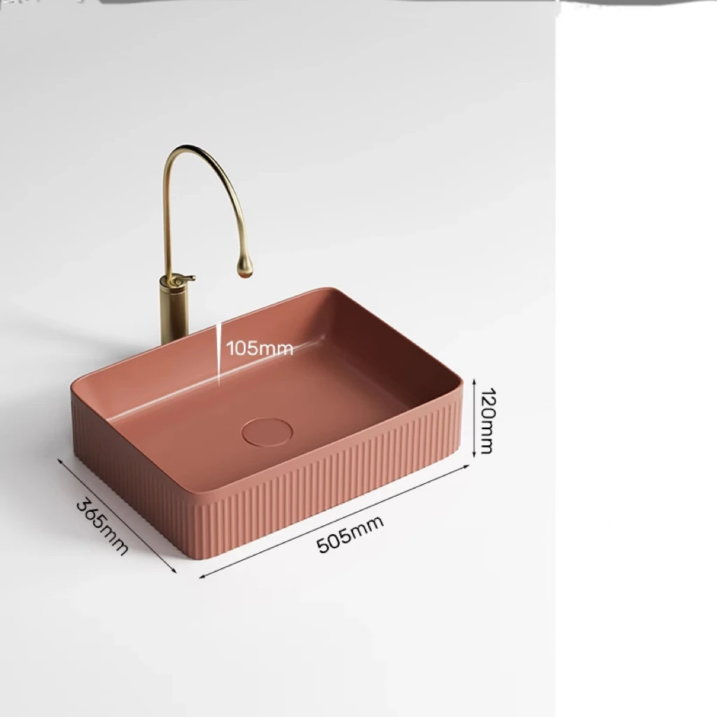 Brick Red Ceramic Square Bathroom Vessel Sink