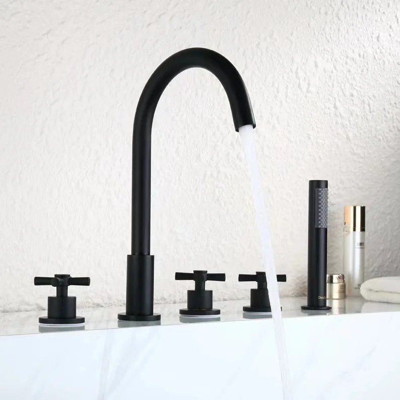 Matte Black Brass Freestanding Bathtub Faucet