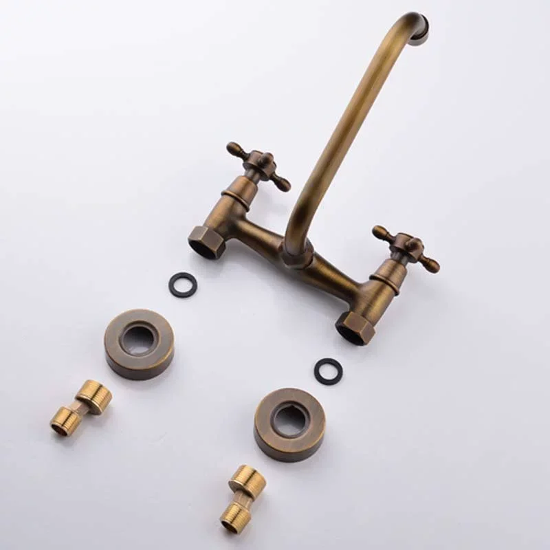 Brass Wall-Mounted Bathroom Sink Faucet