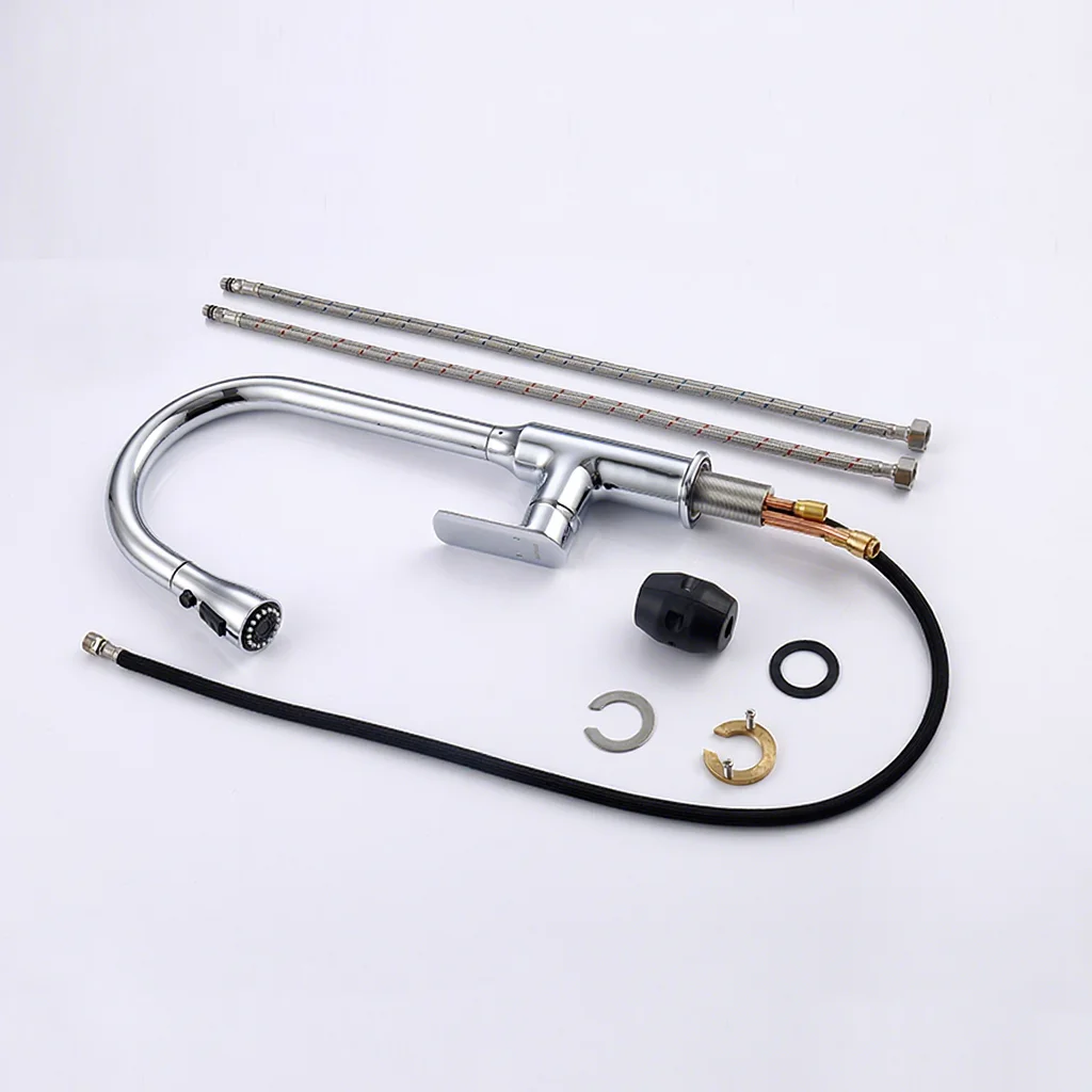 Modern Chrome Brass Deck-Mounted Pull-Down Kitchen Faucet Single-Handle
