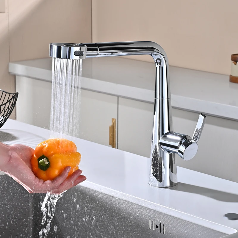 Modern Brass Deck-Mounted Kitchen Faucet Chrome