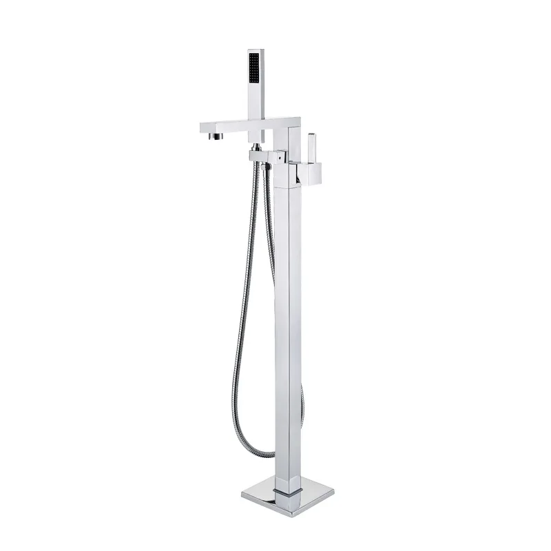 Modern Brass Single-Handle Freestanding Bathtub Faucet Polished