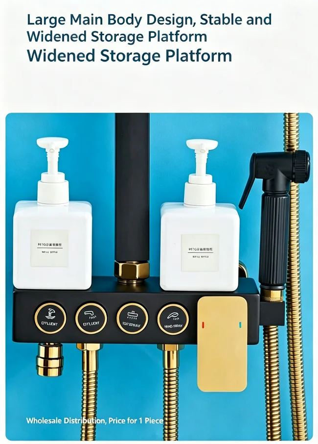 Modern Brass Wall-Mounted Shower System Square