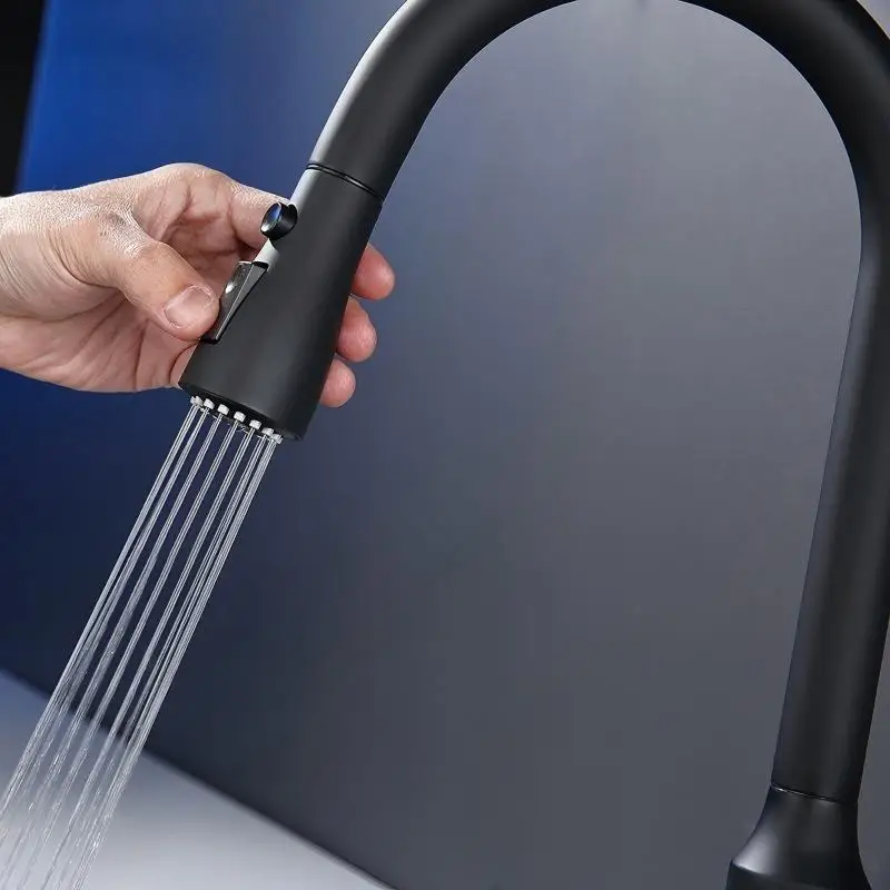 Matte Black Brass Deck-Mounted Pull-Down Kitchen Faucet