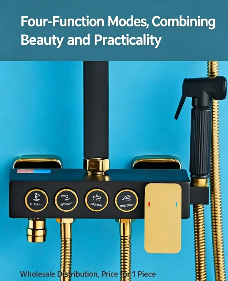 Modern Brass Wall-Mounted Shower System Square