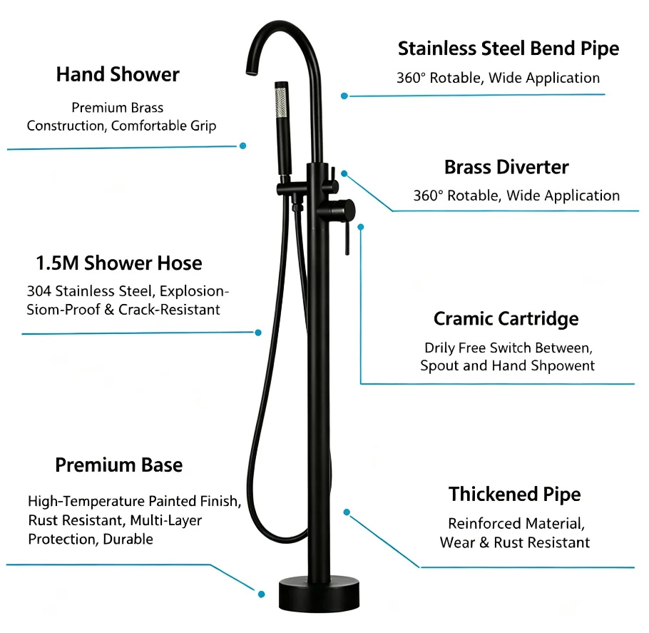 Freestanding High-Arc Tub Filler with Hand Shower