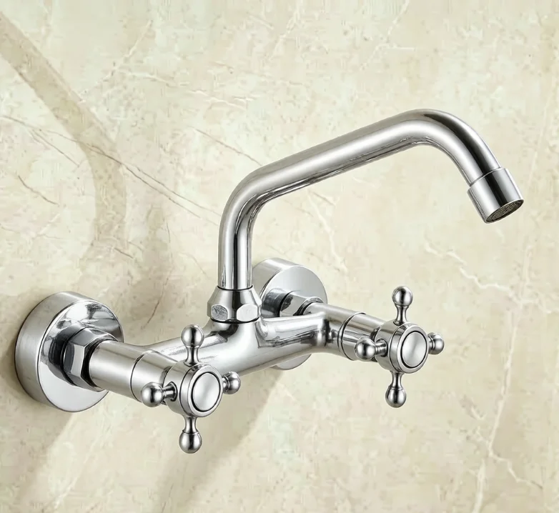 Brass Wall-Mounted Bathroom Sink Faucet