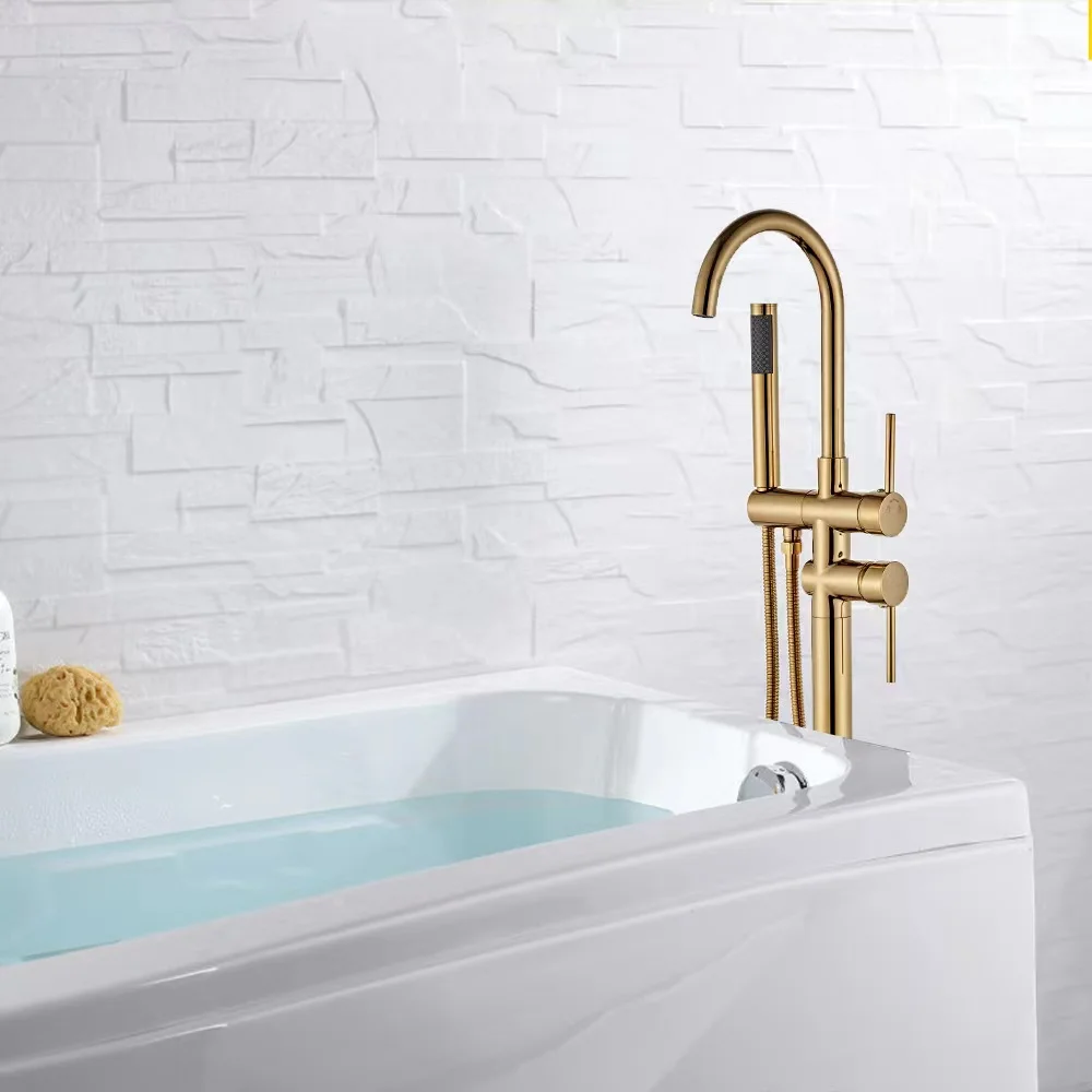 Chrome Brass Single-Handle Freestanding Bathtub Faucet