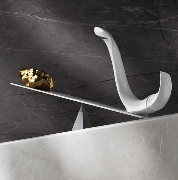 Modern Brass Deck-Mounted Single-Hole Bathroom Sink Faucet Single-Handle