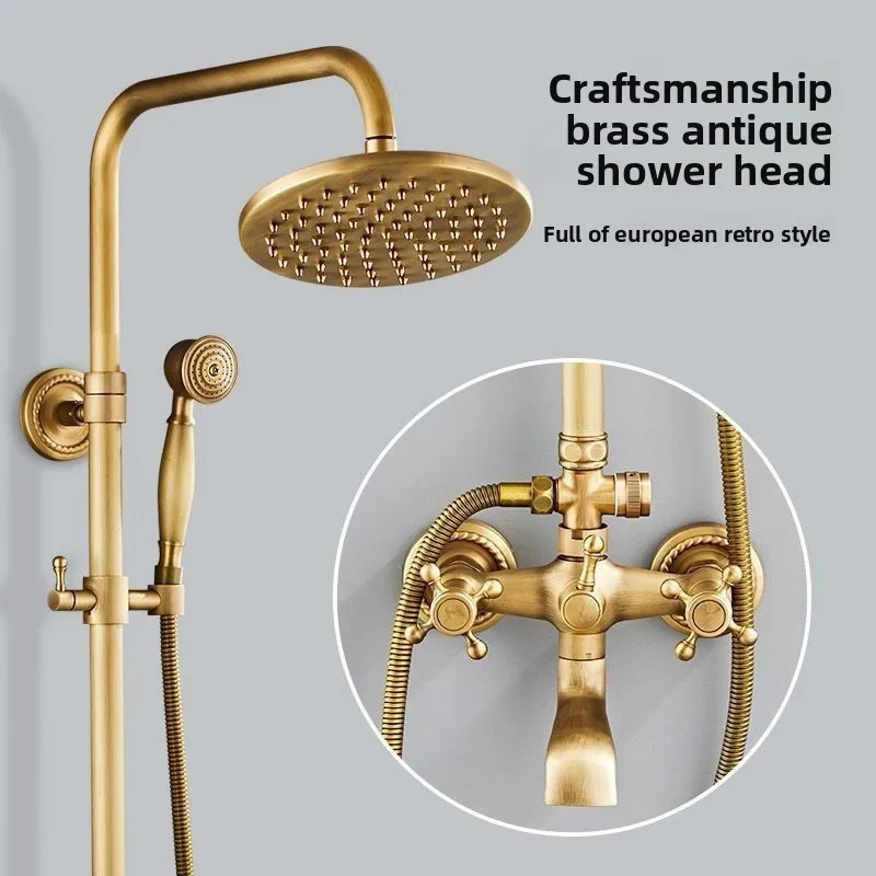 Antique Copper Wall-Mounted Shower System Brushed