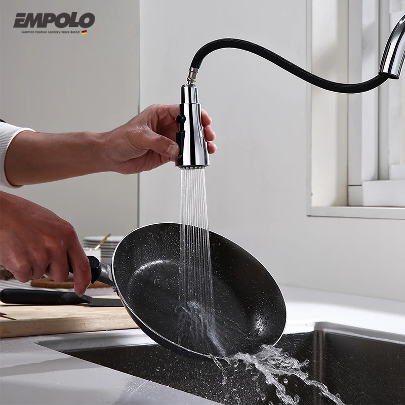Modern Chrome Brass Deck-Mounted Pull-Down Kitchen Faucet Single-Handle