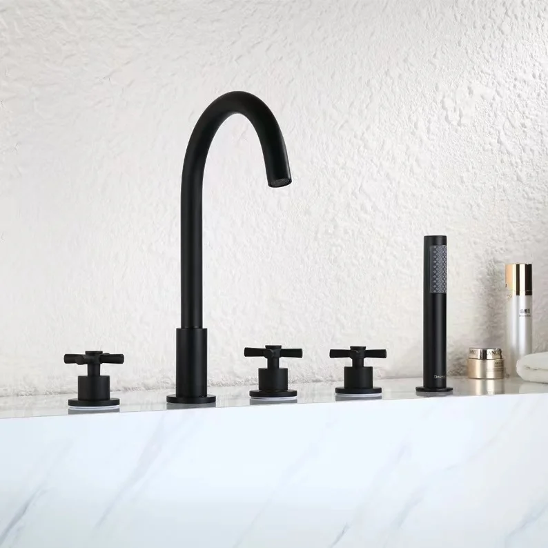 Matte Black Brass Freestanding Bathtub Faucet