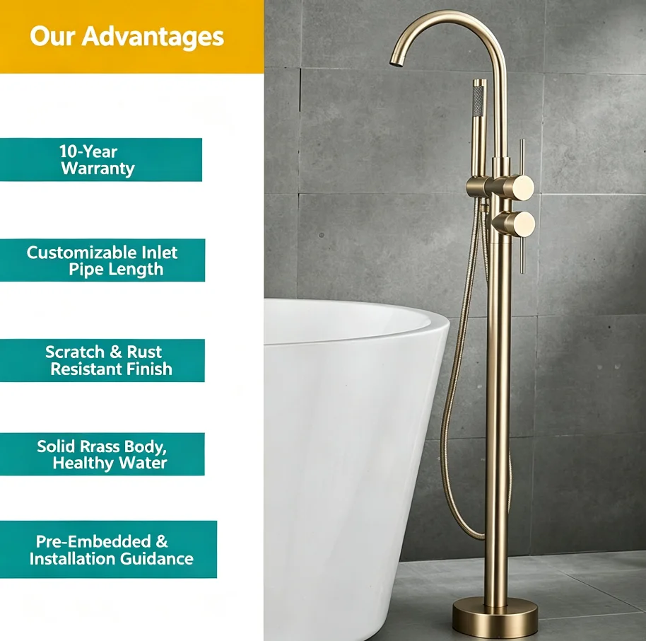 Freestanding High-Arc Tub Filler with Hand Shower