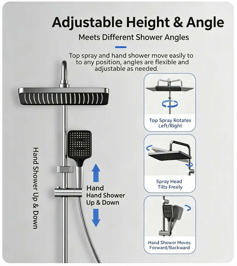 Aluminum Alloy Wall-Mounted Thermostatic Shower System Square