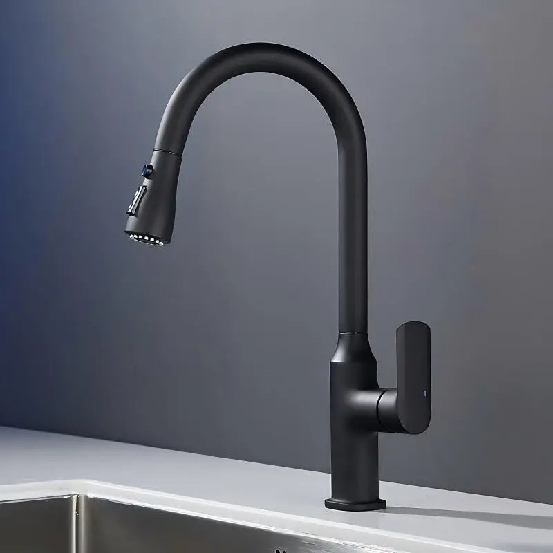 Matte Black Brass Deck-Mounted Pull-Down Kitchen Faucet
