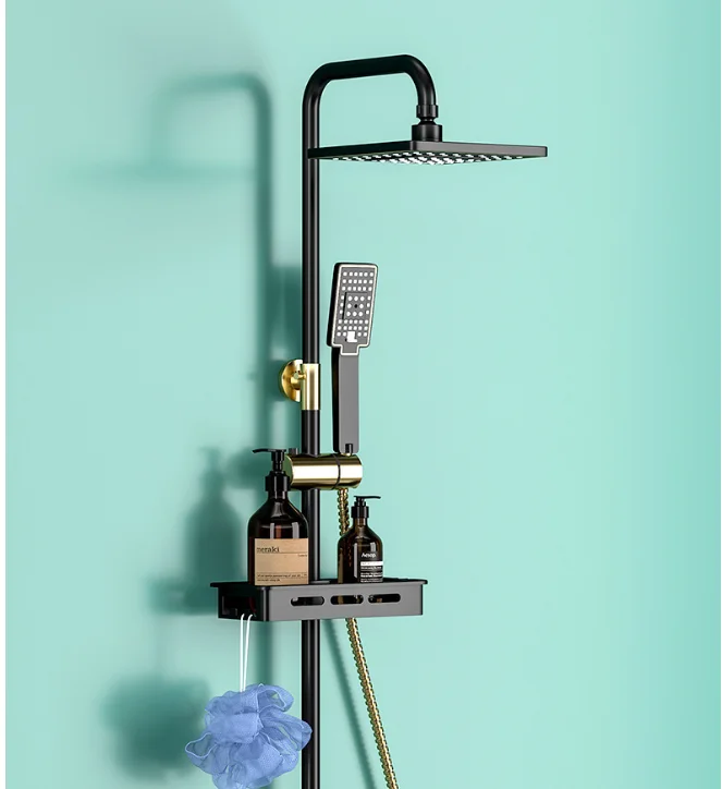 Modern Brass Wall-Mounted Shower System Square