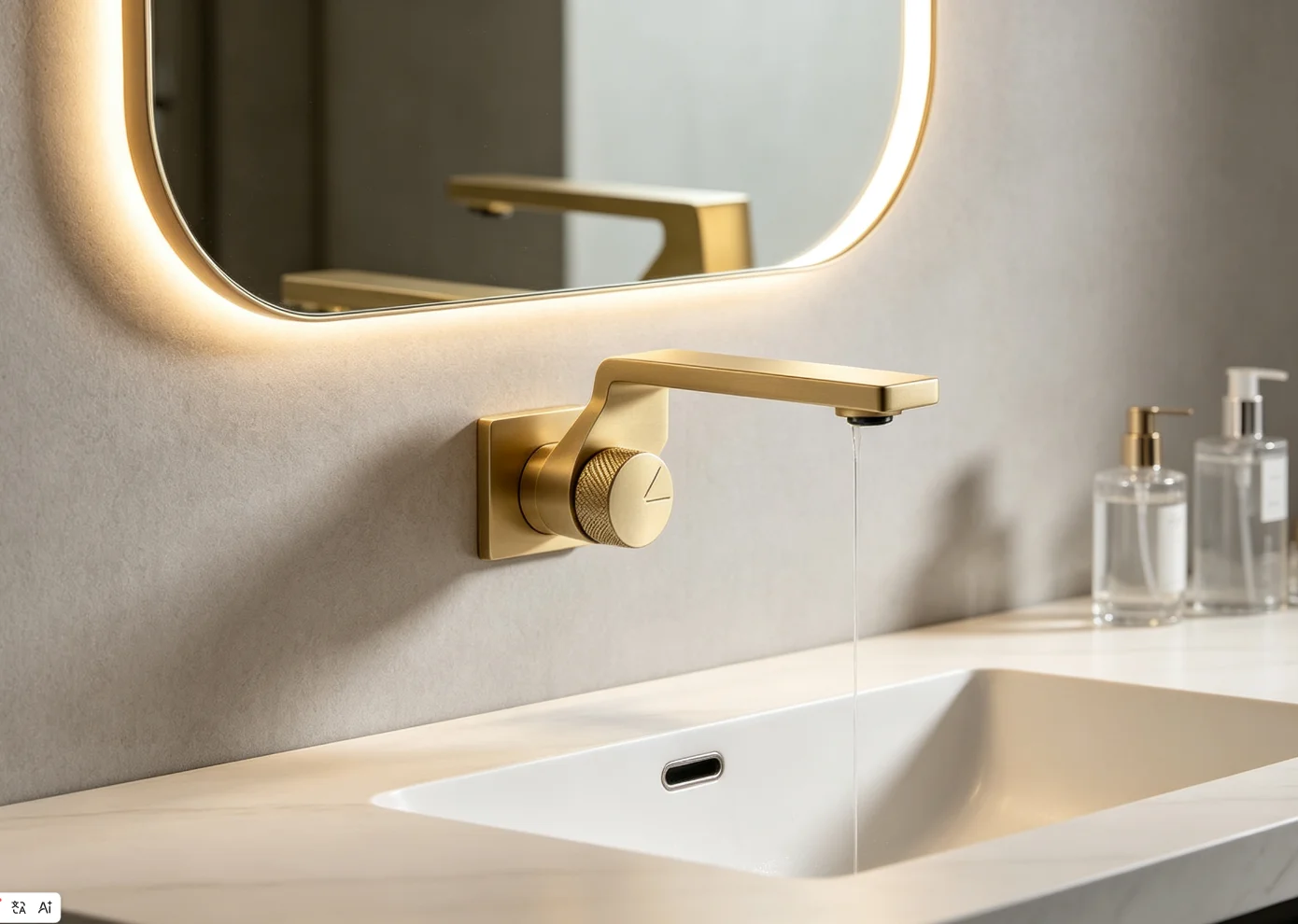 Brushed Gold Copper LED Wall-Mounted Bathroom Sink Faucet