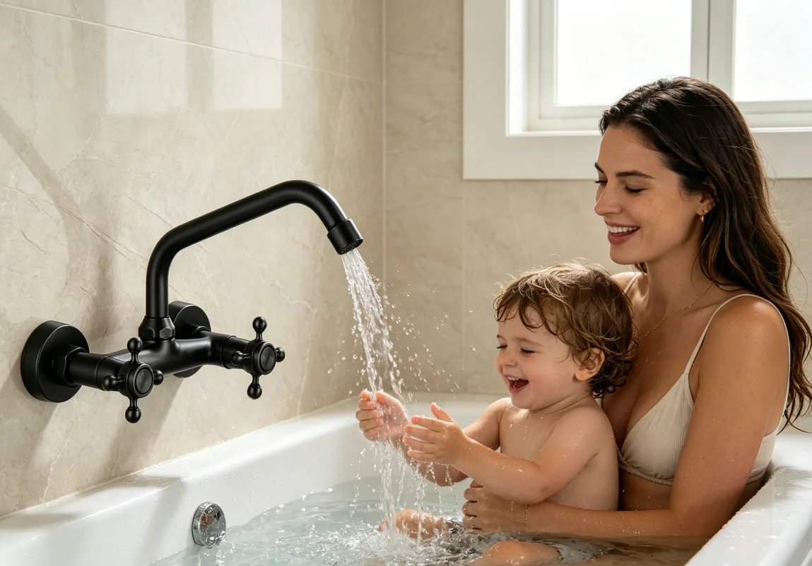 Brass Wall-Mounted Bathroom Sink Faucet