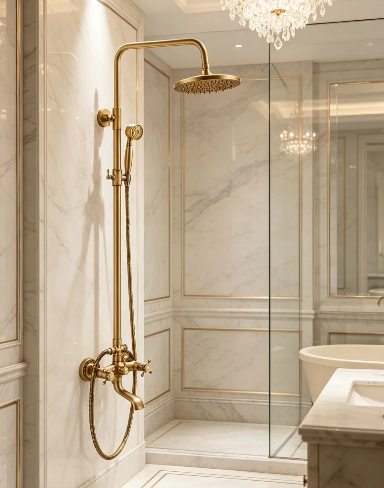 Antique Copper Wall-Mounted Shower System Brushed