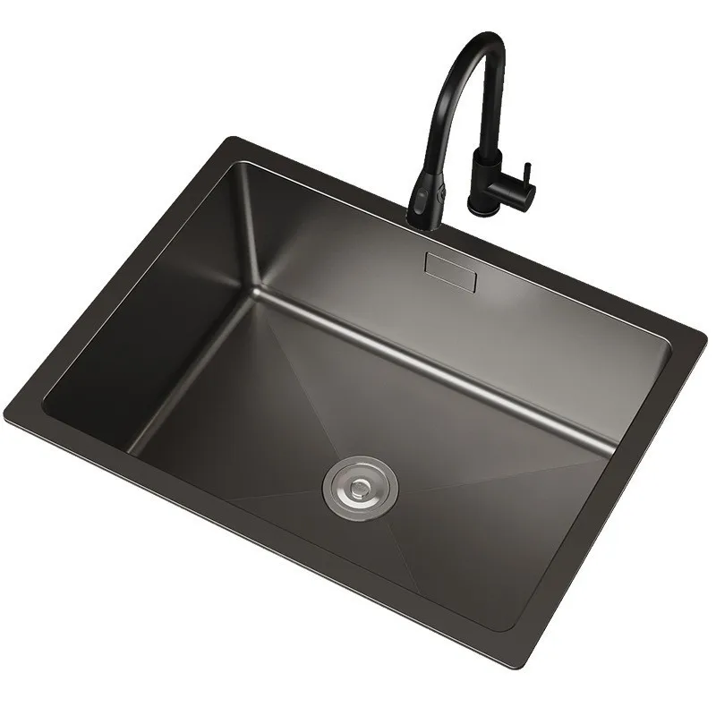 Matte Black Stainless Steel Square Single-Bowl Kitchen Sink
