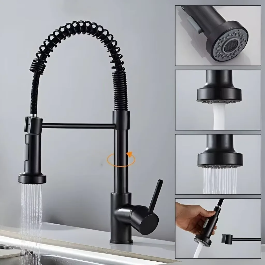 Modern Stainless Steel Deck-Mounted Pull-Down Kitchen Faucet