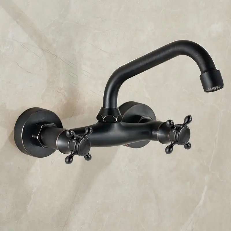 Brass Wall-Mounted Bathroom Sink Faucet