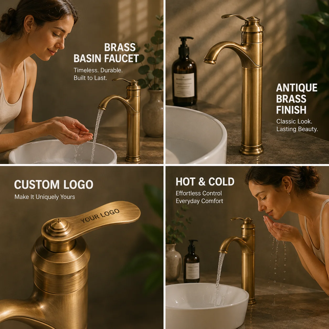 Brushed Gold Brass Single-Hole Bathroom Sink Faucet
